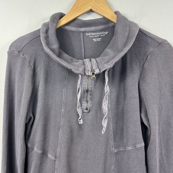 Soft Surroundings Gray Thermal Waffle Knit Cowl Neck Tunic Top Size PM - Picture 3 of 12